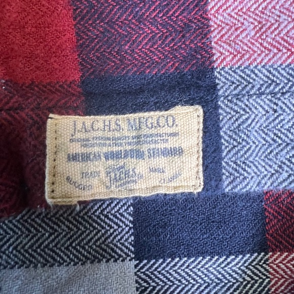 Jachs NY Mens Red Grey Herringbone Plaid Flannel Button Down Shirt XL western - Picture 5 of 7
